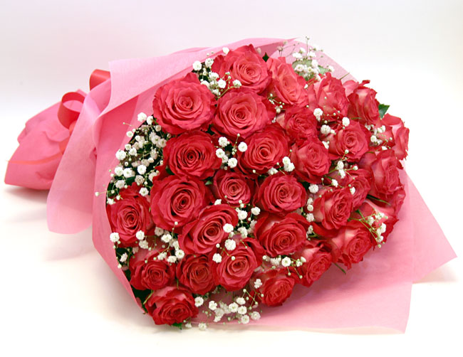 バラ 薔薇 の花束 ピンク３０本 かすみ草付き バラの花束 Com