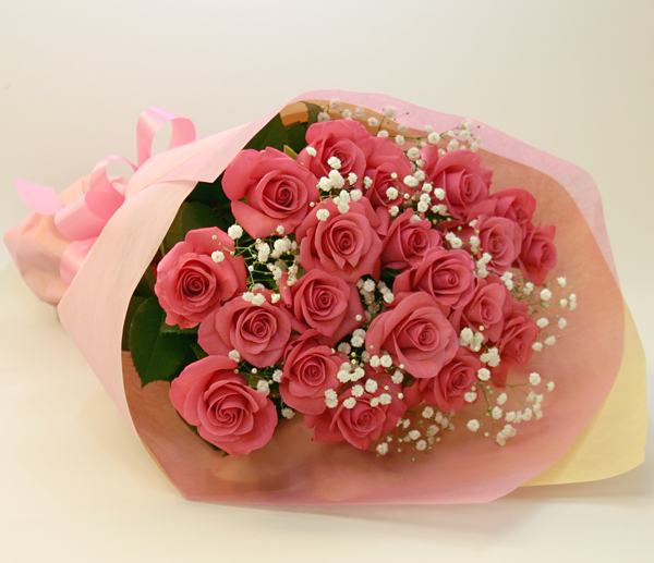 バラの花束 ピンク１７本 かすみ草付き バラの花束 Com