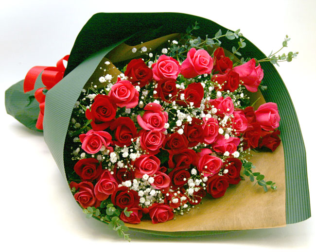バラ 薔薇 の花束 レッド ピンクmix４０本 かすみ草付き バラの花束 Com