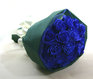 ◆バラ（薔薇）の花束◆ブルー２０本　かすみ草付き