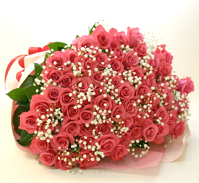 バラ 薔薇 の花束 ピンク１００本 かすみ草付き バラの花束 Com