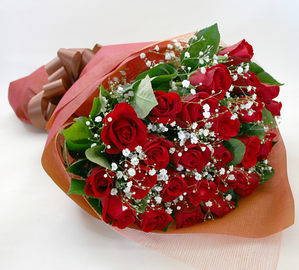 バラ 薔薇 の花束 レッド２５本 かすみ草付き バラの花束 Com