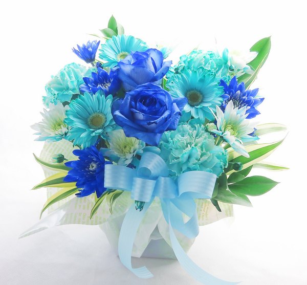 ターコイズブルー03 ボックスフラワー　パワーストーンの瓶詰め飾り　華やか仏花