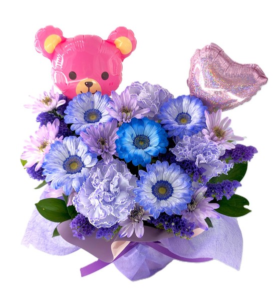 開店祝いの花＞パープルアレンジメント＊ピンクベア＆ハート